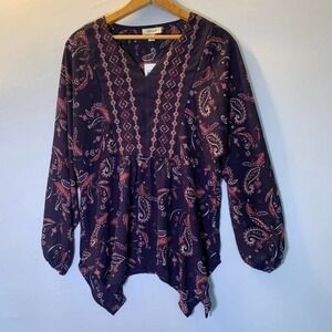 Style & Co Purple Paisley peasant top NWT XS